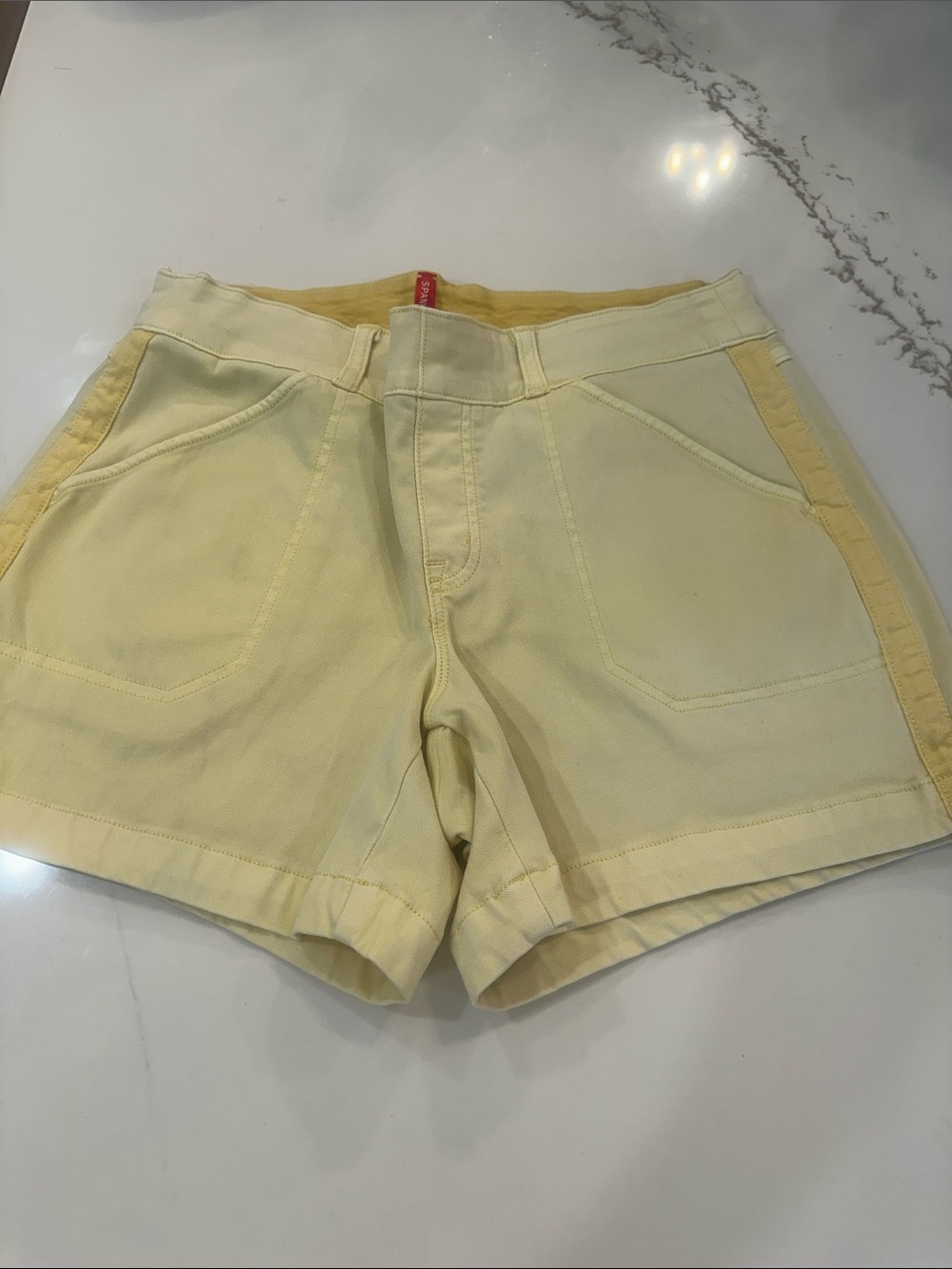 SPANX Pale Yellow High-Waist Stretch Shorts with Side Panels